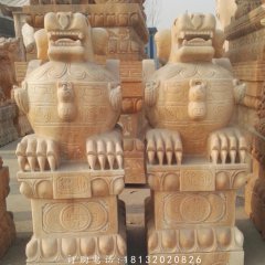 招财貔貅石雕，晚霞红神兽石雕