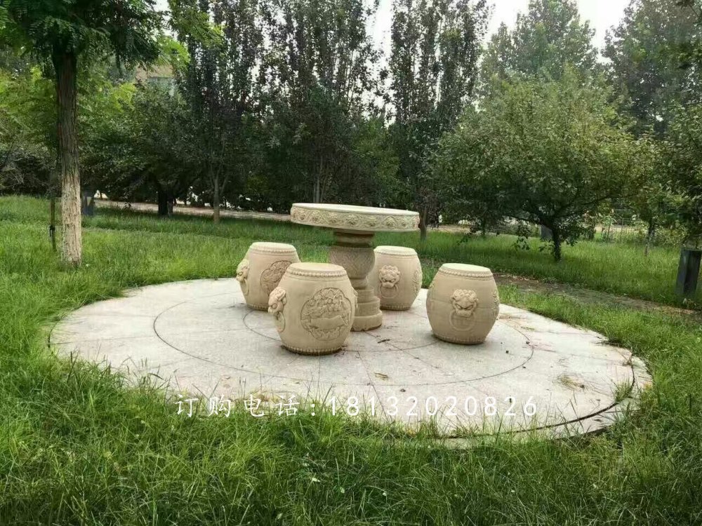 鼓式桌凳石雕，公园石桌凳