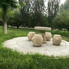 鼓式桌凳石雕，公园石桌凳