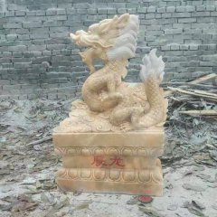 辰龙雕塑，晚霞红石雕龙