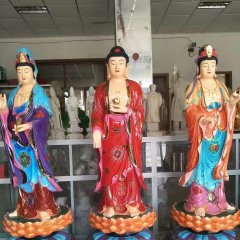 西方三圣雕塑，玻璃钢彩绘佛像