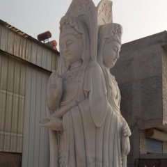 三面观音石雕，大理石立式观音