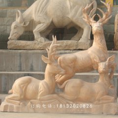 石雕羊，晚霞红三羊开泰石雕