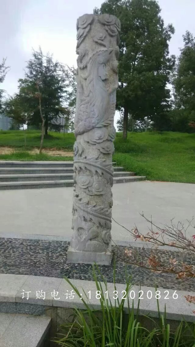 龙凤石柱雕塑，广场柱子石雕 (2)