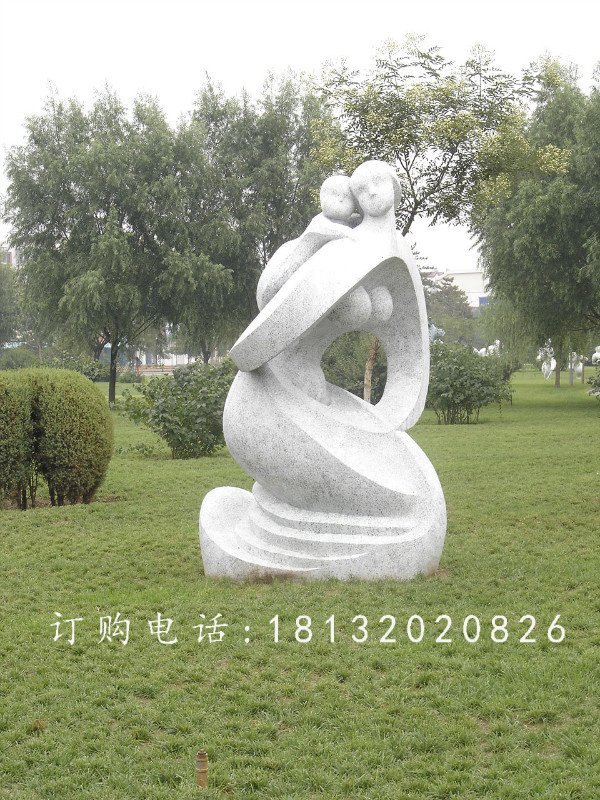 抽象人物石雕，景观母子雕塑