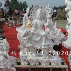 骑狮子的文殊菩萨雕塑，石雕佛像