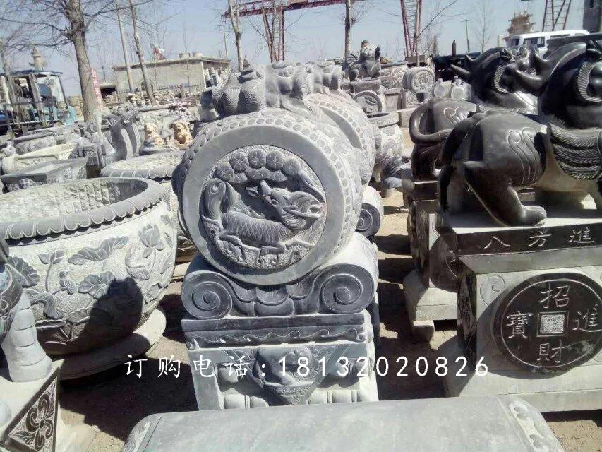 青石抱鼓石雕塑，石雕门墩 (3)