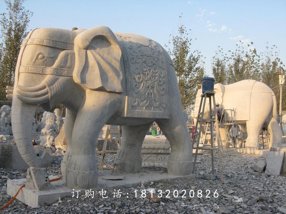 石雕大象，石雕动物雕塑