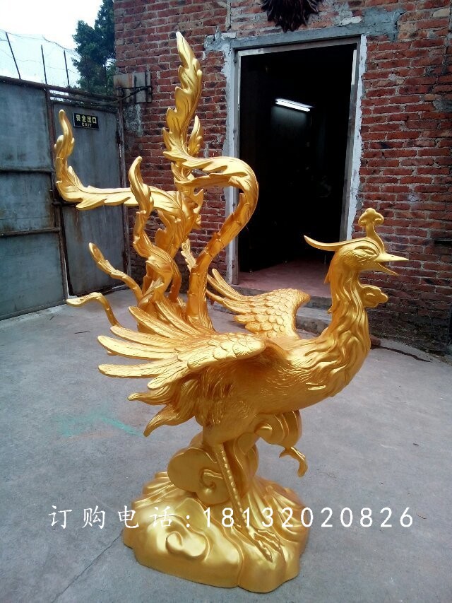 玻璃钢凤凰，玻璃钢仿铜动物
