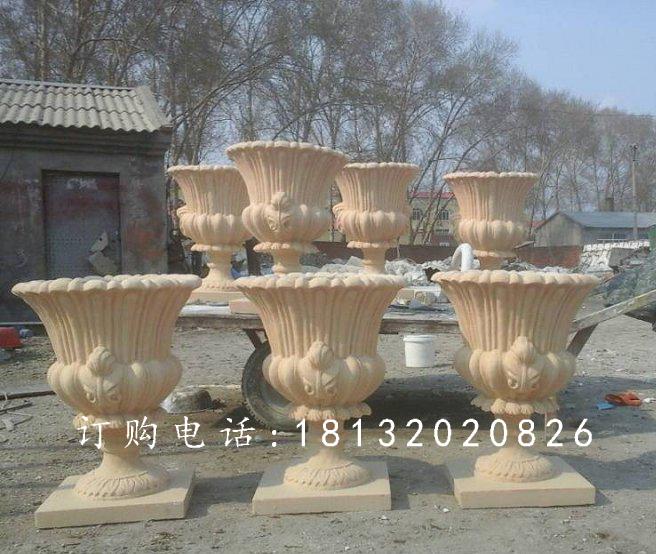 玻璃钢仿砂岩花盆，玻璃钢花盆雕塑
