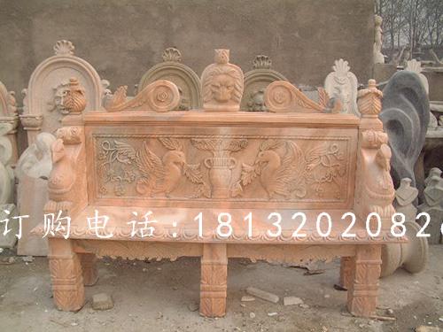石雕椅子，晚霞红石雕凳子雕塑