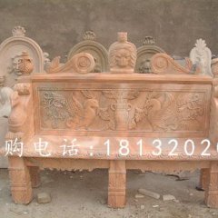 石雕椅子，晚霞红石雕凳子雕塑