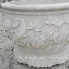 荷花与鸟花盆雕塑，水缸石雕