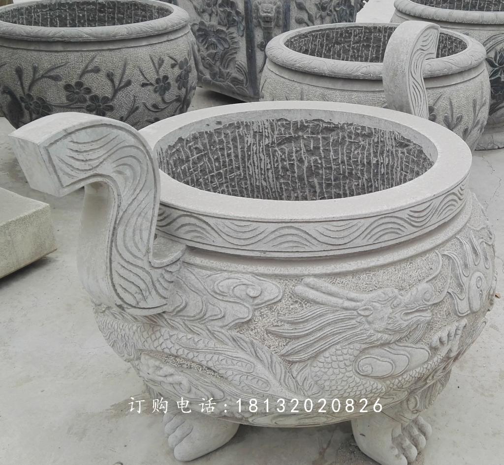 龙浮雕香炉，寺庙香炉石雕 (2)