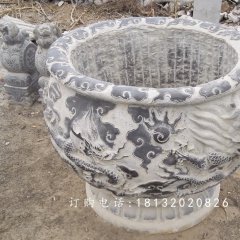 青石水缸，仿古龙浮雕水缸
