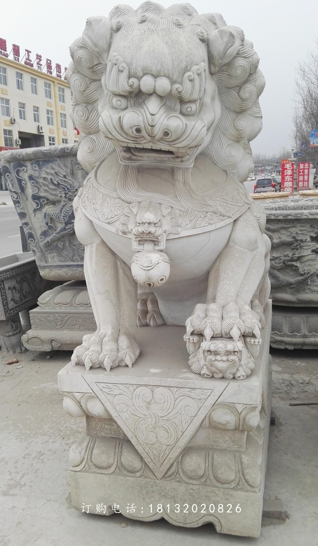 绣球狮子雕塑，石雕看门狮子 (1)