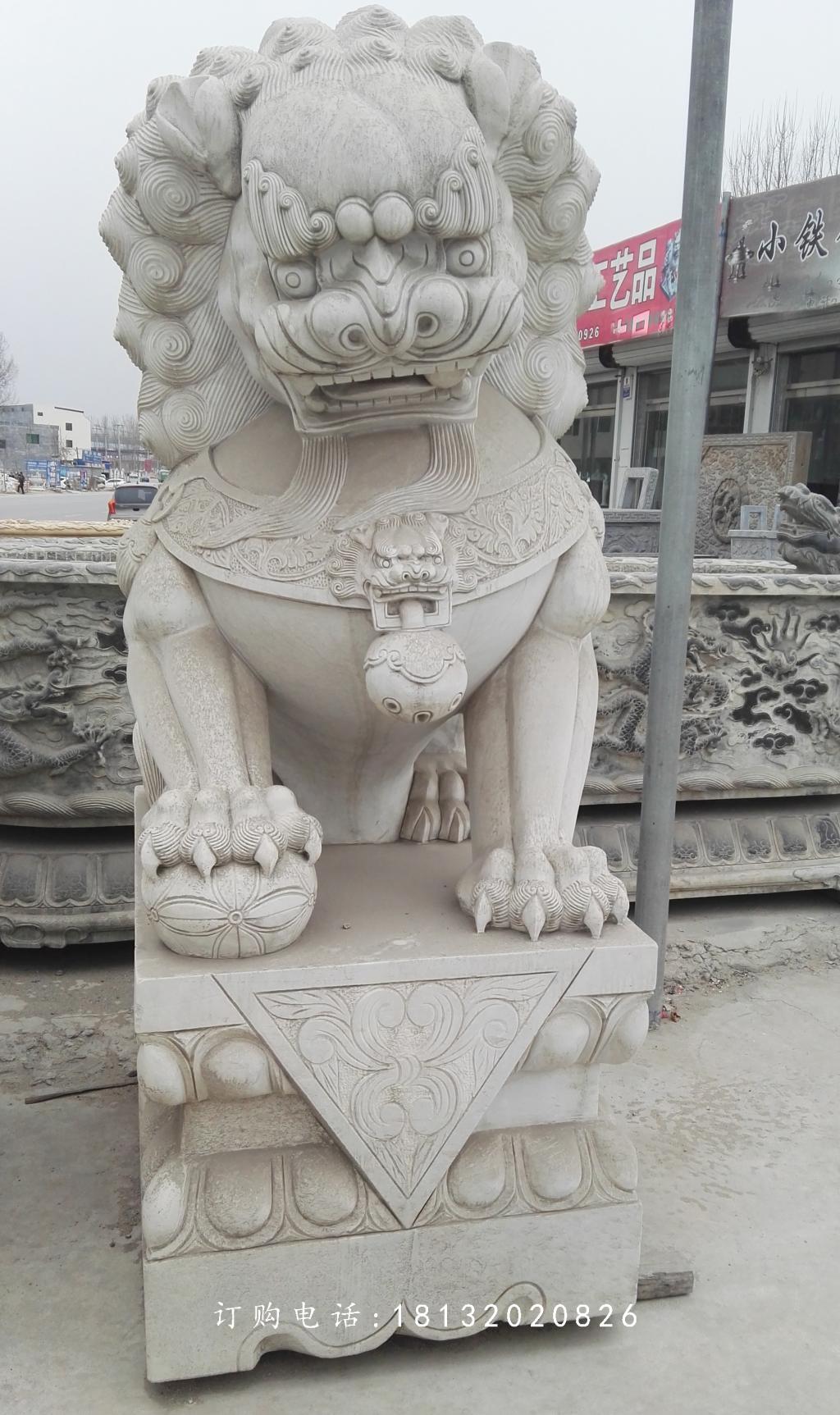 绣球狮子雕塑，石雕看门狮子 (3)