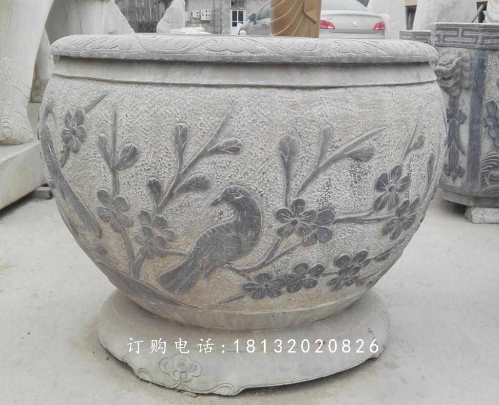 青石水缸雕塑，花盆石雕 (2)