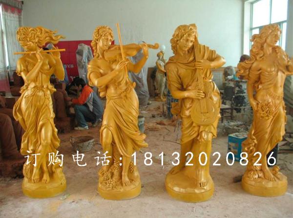 玻璃钢吹拉弹唱雕塑，西方人物雕塑