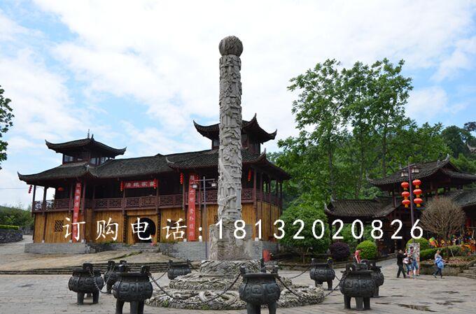 大理石柱子，迎龙柱石雕 (1)