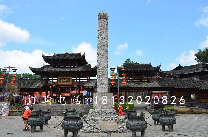大理石柱子，迎龙柱石雕 (2)