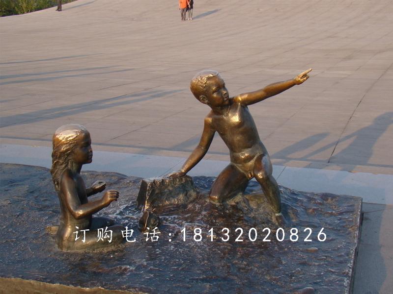 两小无猜铜雕，公园儿童雕塑