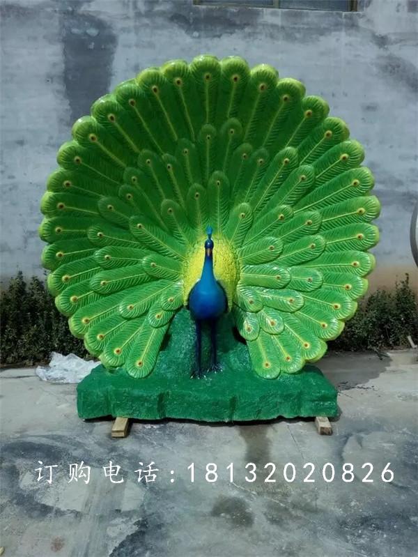 玻璃钢孔雀开屏雕塑，玻璃钢动物雕塑