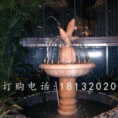 晚霞红喷泉石雕，石雕鱼喷泉