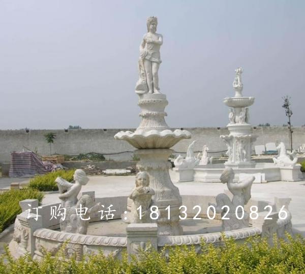 汉白玉喷泉石雕，广场人物石喷泉