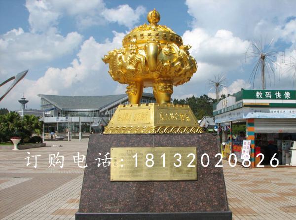 聚宝盆铜雕，鎏金聚宝盆雕塑