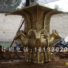 四羊方尊铜雕，鎏金四羊方尊铜雕