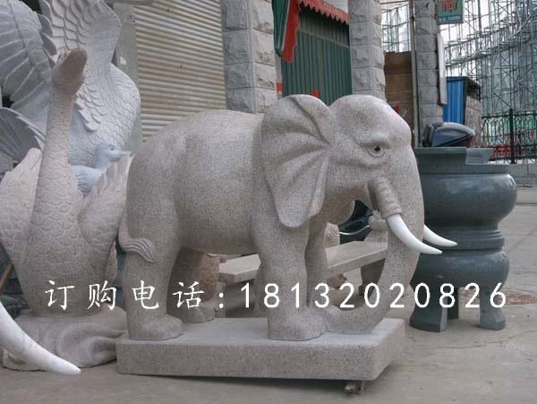 大理石小象，公园动物石雕