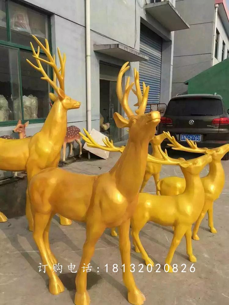 玻璃钢仿铜鹿雕塑，驯鹿铜雕