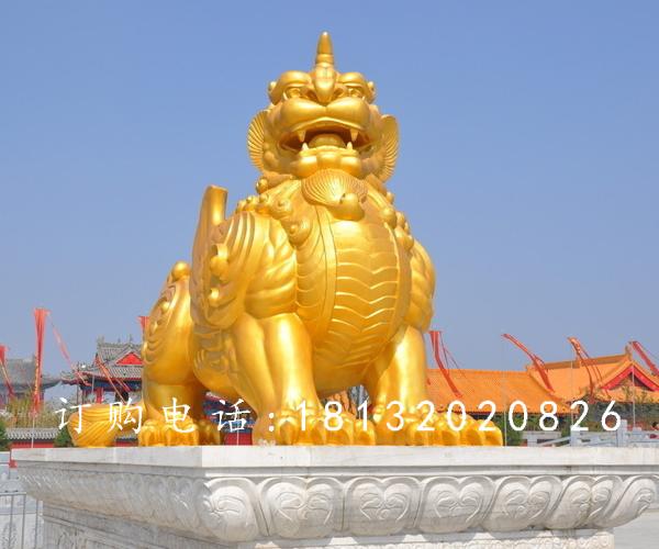 独角兽铜雕，鎏金铜独角兽