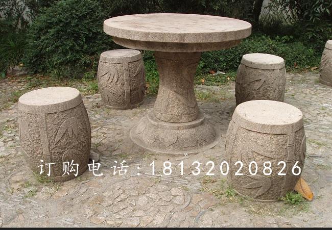 圆桌圆凳石雕，公园桌椅石雕
