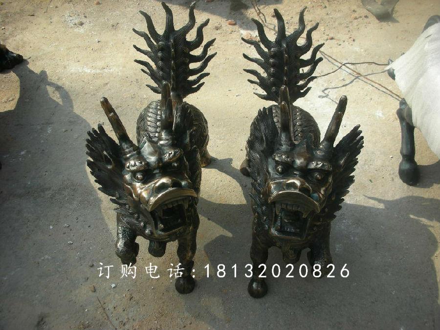 麒麟铜雕，小型青铜麒麟