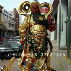 玻璃钢红脸关公雕塑，贴金人物雕塑