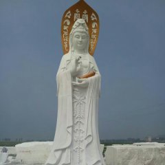汉白玉立式佛像雕塑，石雕观音菩萨