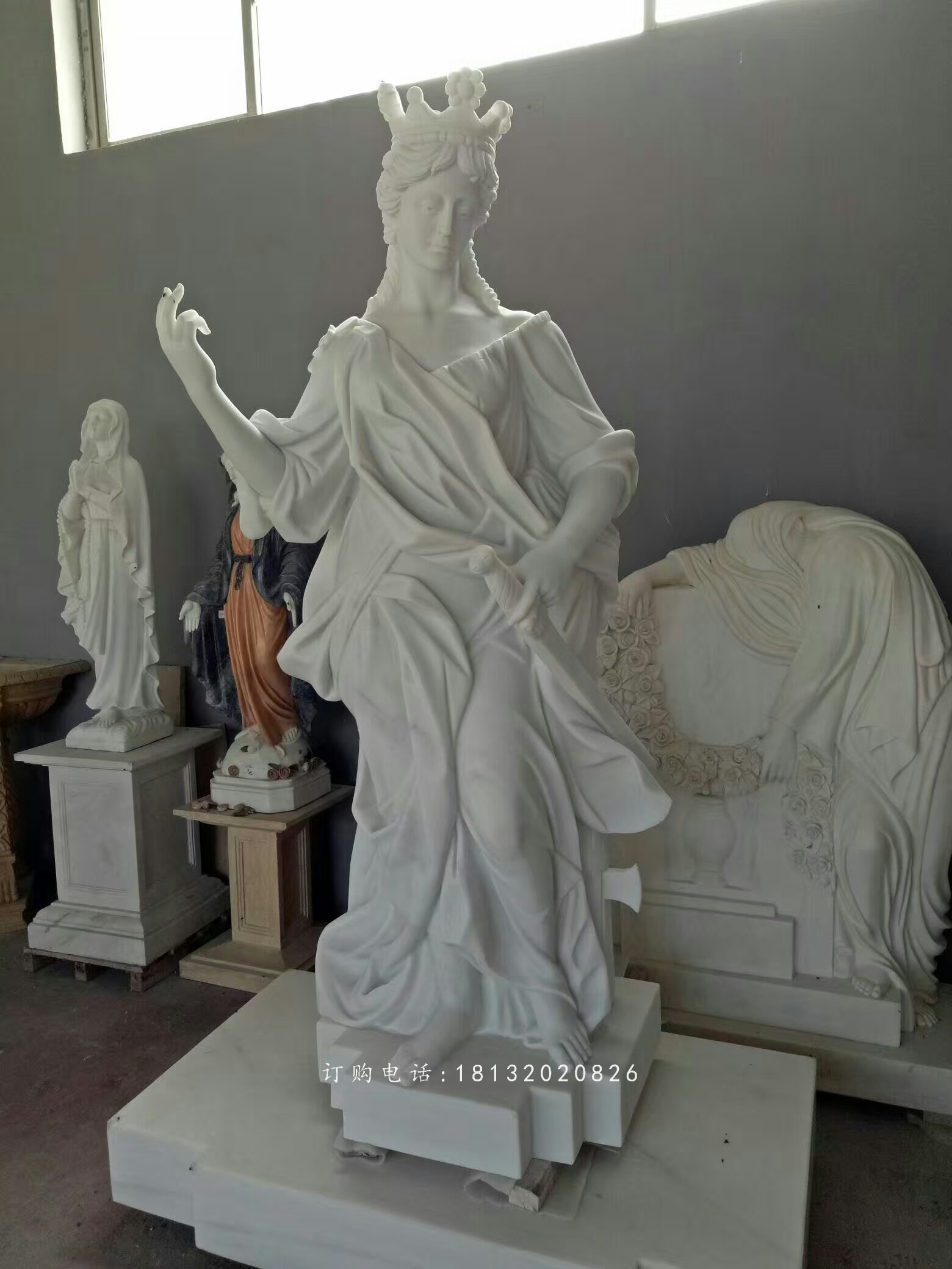 女王雕塑，汉白玉西方美女石雕