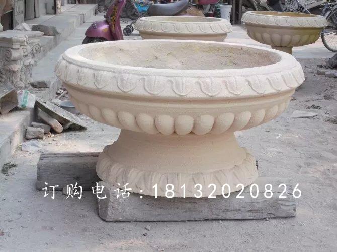 玻璃钢仿砂岩花盆，公园花盆雕塑