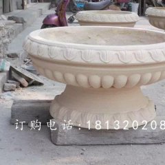玻璃钢仿砂岩花盆，公园花盆雕塑