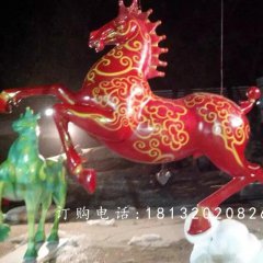 彩绘奔马雕塑，广场玻璃钢雕塑