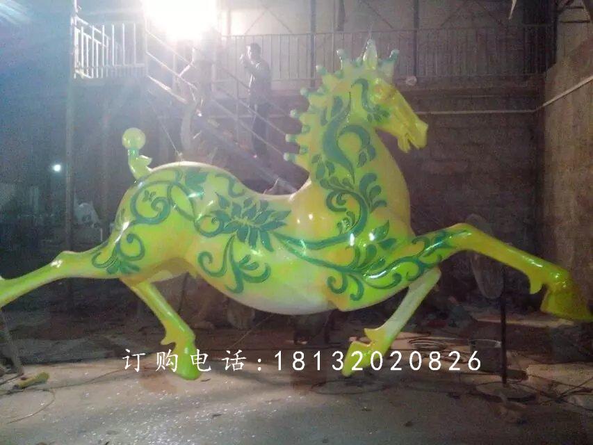 彩绘奔马雕塑，广场玻璃钢雕塑 (4)