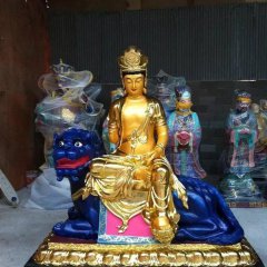玻璃钢贴金文殊菩萨，寺庙佛像雕塑