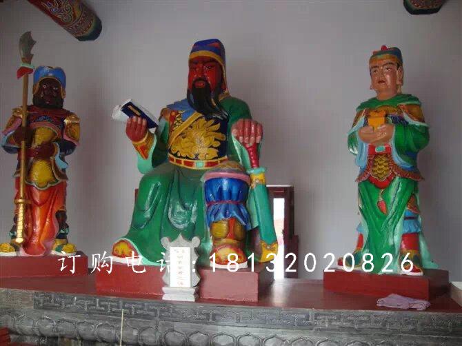 玻璃钢关公读春秋雕塑，玻璃钢彩绘关公