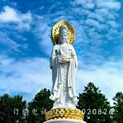大型三面观音石雕，汉白玉佛像雕塑