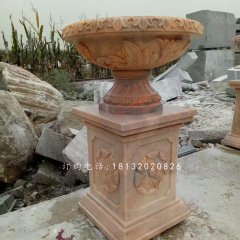 晚霞红石雕花盆，小区花盆雕塑