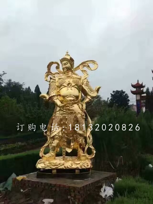 韦陀铜雕，贴金菩萨雕塑
