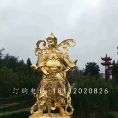 韦陀铜雕，贴金菩萨雕塑