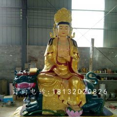 文殊菩萨雕塑，玻璃钢贴金佛像雕塑